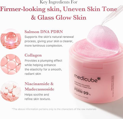 medicube Toner Pads Salmon DNA PDRN Pink Collagen Jelly Pad for Soothing