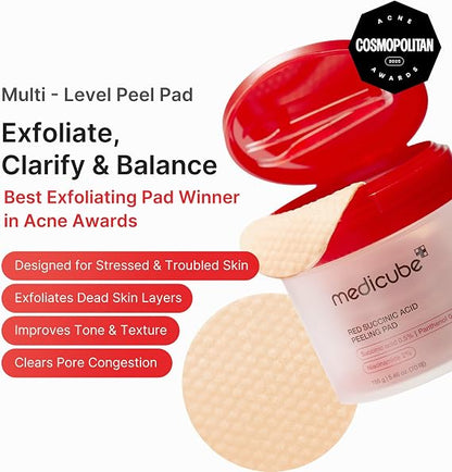 medicube Toner Pads Red Succinic Acid Panthenol Pad for Facial Peeling