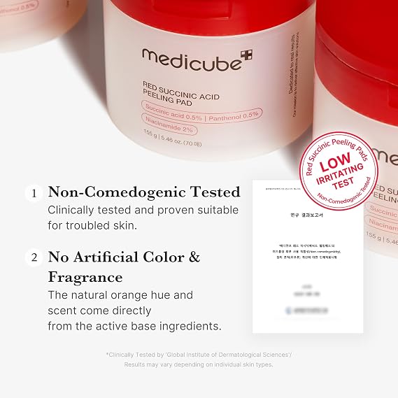 medicube Toner Pads Red Succinic Acid Panthenol Pad for Facial Peeling