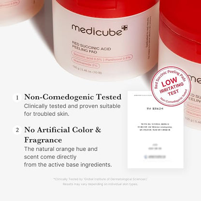 medicube Toner Pads Red Succinic Acid Panthenol Pad for Facial Peeling