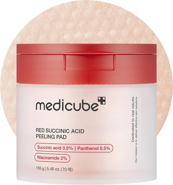 Medicube Red Succinic Acid & Panthenol Exfoliating Peeling Pads for Breakout-Prone